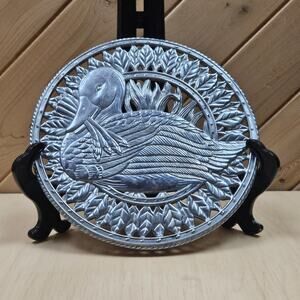 Fitz & Floyd Pewter Tone Duck Trivet Metal Trivet Plate Wall Hanging 8” Art